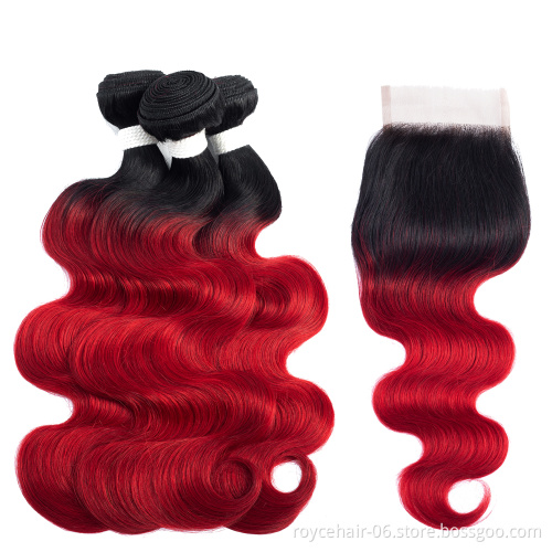 Royce 10A 11A Grade Unprocessed Virgin Cuticle Aligned Hair Ombre Colors Brazilian Hair bundles with Closure